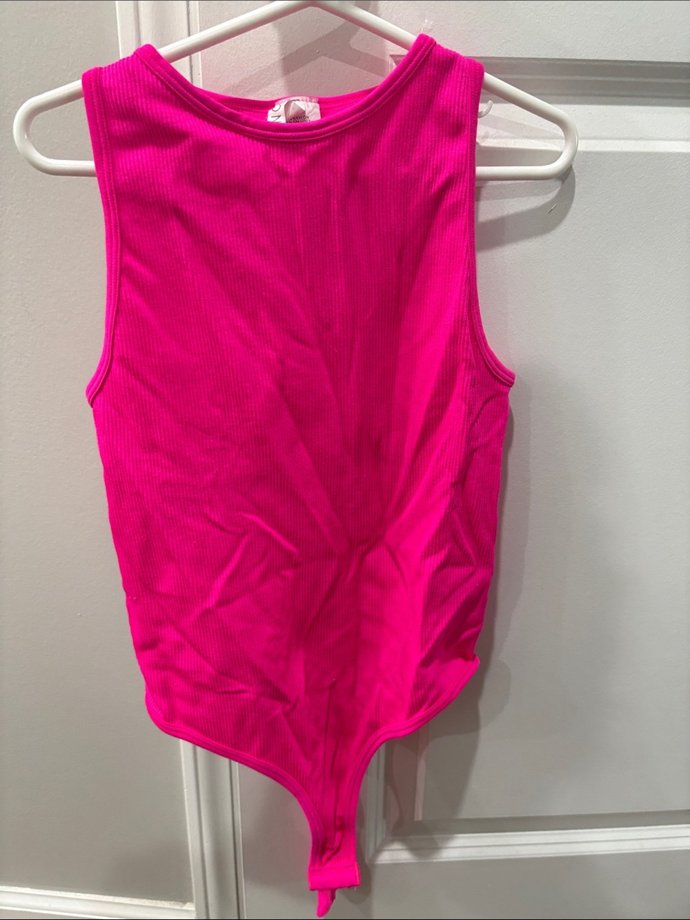 Sleeveless Ribbed Bodysuit in Neon Pink